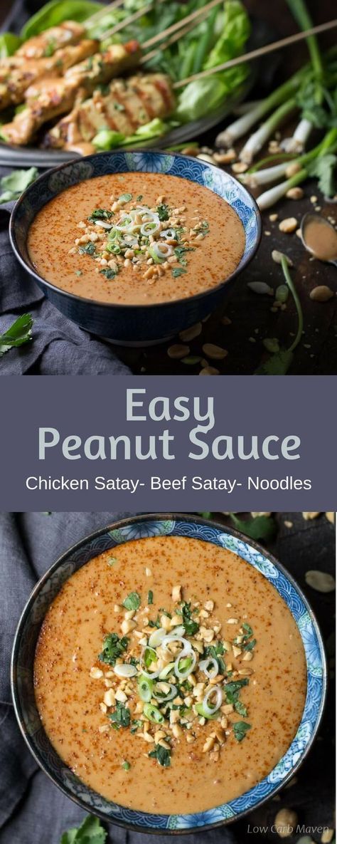 Keto Peanut Sauce Thai, Peanut Sauce For Chicken, Satay Noodles, Satay Beef, Easy Thai Peanut Sauce, Satay Sauce Recipe, Easy Peanut Sauce, Beef Satay, Pho Recipe