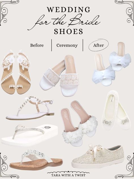 Comfy & cute bridal shoes for after the ceremony! Pretty wedding shoes ideas comfortable enough to dance in after the wedding ceremony. Wedding Reception Shoes Dancing, Wedding Shoes Wide Width, Comfy Bridal Shoes, Pretty Wedding Shoes, Wedding Flat Sandals, Wedding Dancing Shoes, Bridal Shoes Comfortable, Wedding Shoes Ideas, Dancing Shoes Wedding