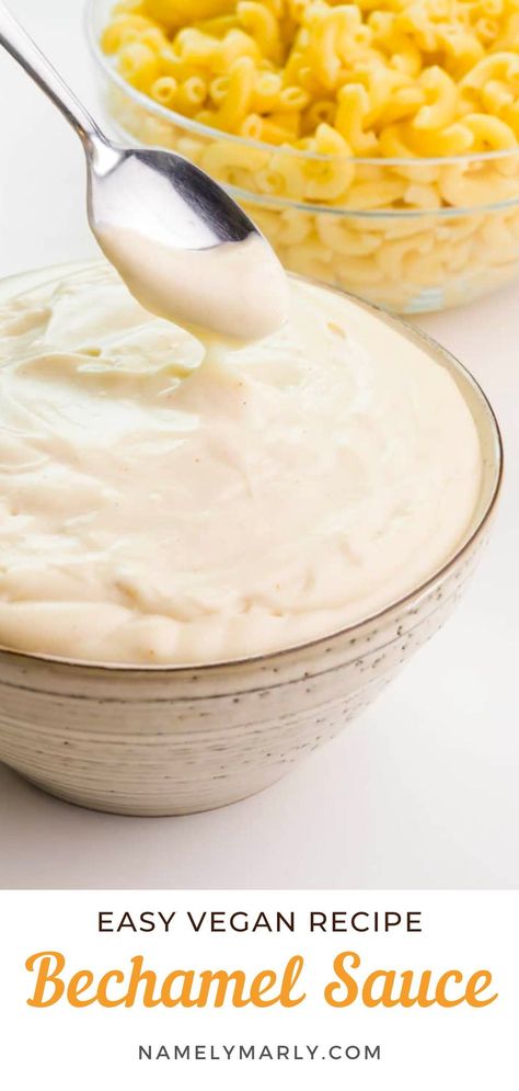 Make this easy vegan béchamel sauce recipe to serve with pasta. Or add some vegan cheese and make yourself some very tasty vegan Mac and cheese for dinner! #veganbechamel #vegansauce #namelymarly Vegan Bechamel, Vegan Peanut Sauce, Vegan Bechamel Sauce, White Mac And Cheese, Bechamel Sauce Recipe, Vegan Taco Salad, Vegan Pot Pies, Béchamel Sauce, Vegan Sandwich Recipes