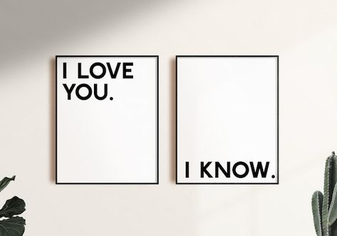 Wall Art I Love You I Know Star Wars Quote Digital | Etsy I Love You I Know Star Wars Art Prints, I Love You I Know Star Wars, Star Wars House Decor, Star Wars Living Room, Nerdy Quotes, Diy Star Wars Gifts, Star Wars Themed Bathroom, Nerdy Quote, Star Wars Bathroom