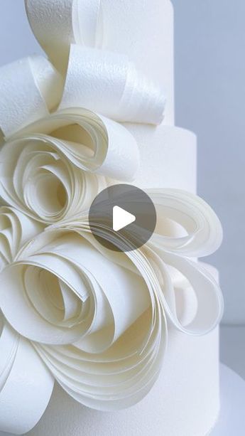 K CAKE on Instagram: "Wedding cake with white wafer paper whorls, inspired by the design of @crummbcakes ,and she is absolutely right with this - It’s quite challenging to describe the process; it’s more about intuition and feeling" Wafer Paper Ruffles Tutorial, Cakes With Wafer Paper Designs, Wafer Paper Ruffle Cake, Wafer Paper Wedding Cake Designs, Wedding Cake Wafer Paper, Wafer Paper Cake Designs, Waffle Paper Cake Decoration, Wafer Paper Cake Design, Rice Paper Cake Designs