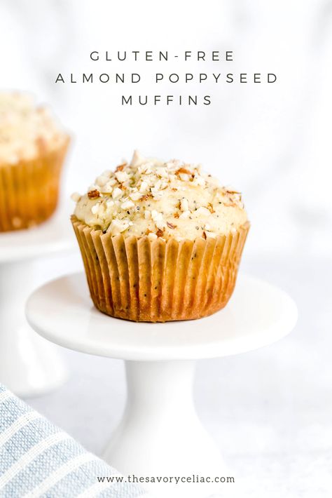 The Savory Celiac | Gluten-Free Almond Poppyseed Muffins Almond Poppyseed, Almond Poppyseed Muffins, Strawberry Rhubarb Muffins, Poppyseed Muffins, Low Carb Protein Bars, Almond Muffins, Poppy Seed Muffins, Lemon Poppyseed Muffins, Gluten Free Banana