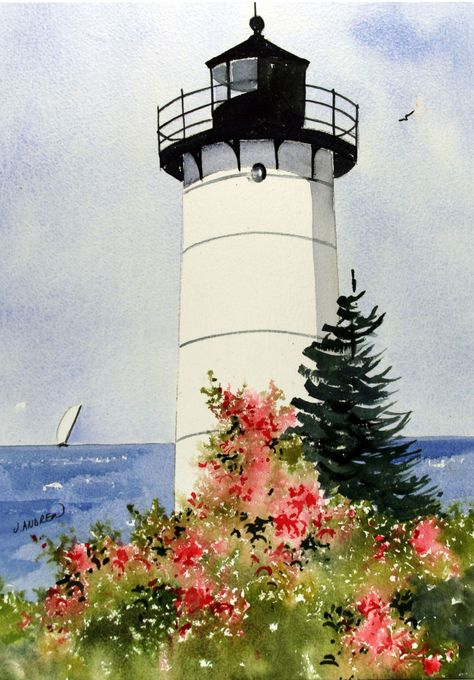 Lighthouse Watercolor, Watercolor Lighthouse, Painting Of Lighthouse, Summer Watercolor Paintings, Watercolor Lighthouse Paintings Easy, Painting Of A Lighthouse, Easy Watercolor Lighthouse, Light House Painting Watercolor, Ocean Lighthouse Painting