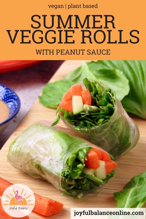 These rolls are refreshing, delicious, and completely vegan and plant based! The carrots and cucumbers provide a nice crunch, while the avocado provides a bit of creaminess. The peanut sauce is incredible and super easy to make. Enjoy these as an appetizer or side with dinner, or as a simple light lunch! Summer Rolls With Peanut Sauce, Veggie Rolls, Vegan Summer Recipes, Asian Inspired Dishes, Summer Recipe, Summer Rolls, Vegan Appetizers, Balanced Meals, Great Appetizers