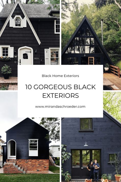 Houses With White Trim, Black Brick House Exterior, Black Brick House, Dark Exterior House, Black Home Exterior, Black Homes, Black Houses, Black Paint Color, Home Exteriors