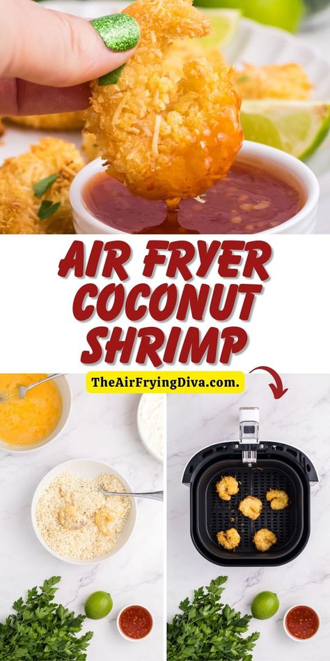 Best Air Fried Coconut Shrimp Recipe! Fried Coconut Shrimp Recipe, Shrimp Air Fryer, Air Fryer Coconut Shrimp, Coconut Shrimp Recipe, Coconut Shrimp Recipes, Juicy Shrimp, Fried Shrimp, Shrimp Recipe, Clean Food