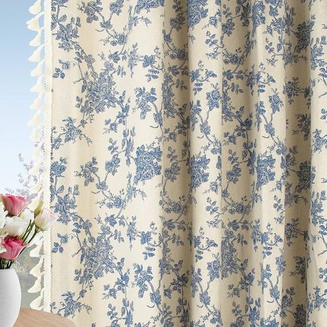 Amazon.com: Farmhouse Floral Curtains Vintage Linen Patterned Curtains for Living Room 96 Inches Long Rod Pocket French Country Bedroom Window Curtains Set 2 Panels : Home & Kitchen French Provincial Curtains, Vintage Curtain Ideas, Modern Vintage Curtains, Curtains For Small Bedroom, Cottage Core Curtains, Living Room American Style, Old English Cottage Interiors, Cottagecore Curtains, Shower Curtain Aesthetic