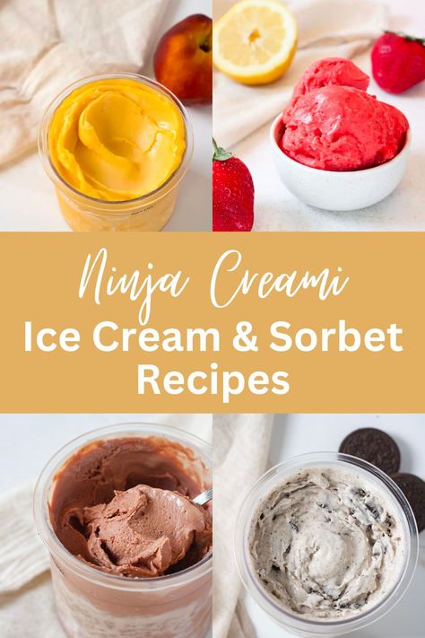 Check out these 7 delicious ninja creami recipes for homemade sorbet and ice cream! If you are a fan of the ninja creami ice cream machine or you are looking for your first recipe to try, these ninja creami recipes are our family's favorites! The ingredients are simple, usually between 3 - 7 ingredients, and with minimal effort, your sorbet or ice cream will turn out delicious every time! Ninja Creami Sorbet, Creami Recipies, Kiwi Ice Cream, Peach Sorbet Recipe, Pumpkin Ice Cream Recipe, Strawberry Sorbet Recipe, Midwest Kitchen, Ninja Creami Recipes, Ninja Creamy