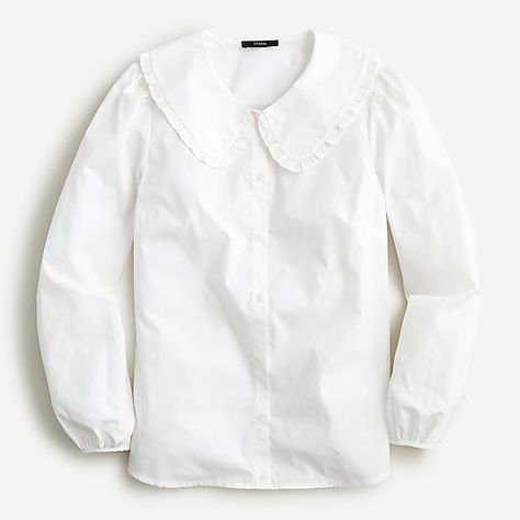 J.Crew: Ruffle-collar Button-up Shirt For Women Ruffle Collar Shirt, White Collared Shirt, Popover Shirt, Ruffle Collar, Jcrew Women, Plaid Flannel Shirt, Collared Shirt, Fashion Over 50, Poplin Shirt