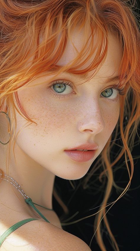 Reference Photos For Artists Faces, Golden Hair Blue Eyes, Red Hair With Green Eyes, Redhead Green Eyes, Best Hair Colour, Innocent Beauty, Red Hair Green Eyes, Red Hair Freckles, Orange Skin