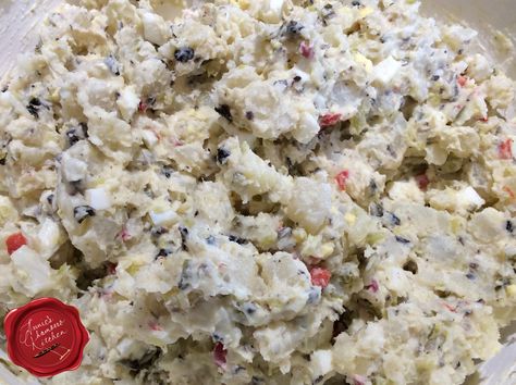 Guamanian Island Potato Salad Russet Potato Salad Recipe, Russet Potato Salad, Guamanian Recipes, Islander Food, Chamorro Food, Guam Recipes, Chamorro Recipes, Island Recipes, Fiesta Table