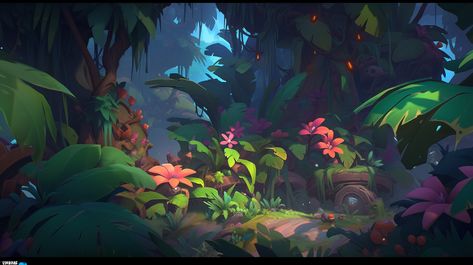 Concept Art Scene, Game Environment Concept Art, Forest Concept Art, Island Forest, Foliage Painting, Forest Concept, 3d Forest, Forest Clearing, Forest Stream