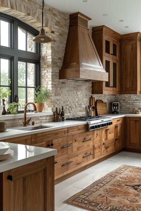 27 Kitchen Makeover Ideas That Transform Ordinary Spaces Into Masterpieces | DIY Vibes Beautiful Wood Kitchen Cabinets, Tuscan Home Design, Rustic Interior Design Kitchen, Modern Tuscan Home Interiors, Wood Stain Kitchen Cabinets, Modern Rustic Kitchen Cabinets, Rustic Kitchen Cabinets Farmhouse Style, Kitchen Ideas Wood Cabinets, French Kitchen Ideas