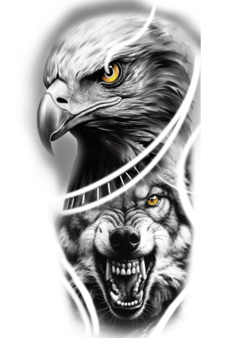 Eagle Wolf Tattoo, Eagle Tattoo Men, Half Sleeve Tattoos Wolf, Bald Eagle Tattoos, Arm Tattoos Drawing, Mangas Tattoo, Nature Tattoo Sleeve, Eagle Drawing, Choose Her