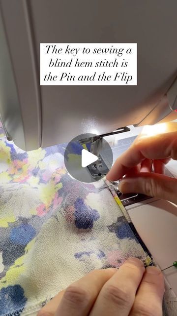 Sew DIY Patterns | Beth Wood on Instagram: "The key to sewing a blind hem stitch is the pin and flip  Pin with heads up, points down With wrong side up flip the fold to the right side   The key to sewing a blind hem stitch is the “Pin and Flip”.  🤗 When pressing the hem, place the pins with the heads up, towards the body of the garment and the points down towards the folded edge. 🧵 Then to stitch the hem you need to flip it to the right side. With the wrong side of the garment facing up, flip the folded hem to the right side, creating another fold next to the inside fold of the hem.  ✂️ Give it a try and once you get the hang of it, this is a really fun stitch to sew. Big thanks to my high school sewing teacher for teaching me this! 🧵 Btw, if you want more details, I have a full video o How To Sew A Blind Hem With A Sewing Machine, Blind Hem Stitch, Blind Hem, Hem Stitch, Blind Stitch, The Fold Line, Yt Channel, Machine Sewing, Sewing Diy