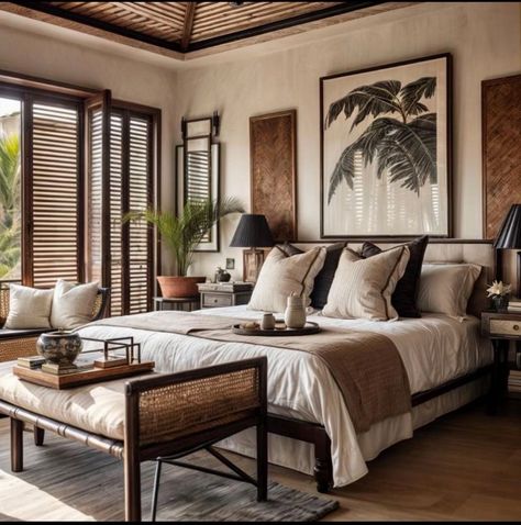 British West Indies Interior Design, Modern British Colonial Style Master Bedrooms, Spanish Style Homes Interior Bedroom, Spanish Modern Bedroom, British Colonial Style Bedroom, Modern British Colonial Style, British Colonial Bedroom, West Indies Decor, Colonial Bedroom