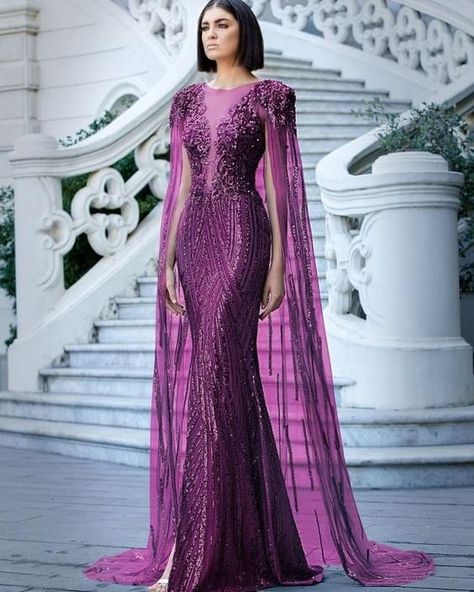 Gowns Dresses With Sleeves, Cape Dresses Wedding, Long Dress With Cape Gowns, Gala Dresses With Sleeves, Mother Of The Bride Cape Dress, Purple Evening Gowns Elegant, Luxury Evening Dress, Lavender Mother Of The Bride Dress, Long Evening Dresses Elegant With Sleeves