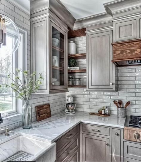 Silver Cabinets, Kitchen Measurements, House Interior Design Styles, Custom Kitchens Design, Quartz Kitchen Countertops, Future Kitchen, Granite Countertops Kitchen, Custom Kitchens, Kitchen Upgrades