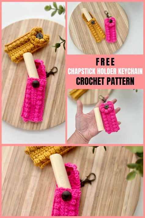 Crochet Chapstick Holder Keychain- Free Crochet Pattern - A Crafty Concept Crochet Stocking Stuffers Free, Crochet Chap Stick Holder Free Pattern, Chapstick Holder Crochet Pattern Free, Crochet Lip Balm Holder Pattern Free, Chapstick Holder Pattern Free, Chapstick Holder Pattern, Crochet Chapstick Holder, Crochet Lanyard, Chapstick Holder Keychain