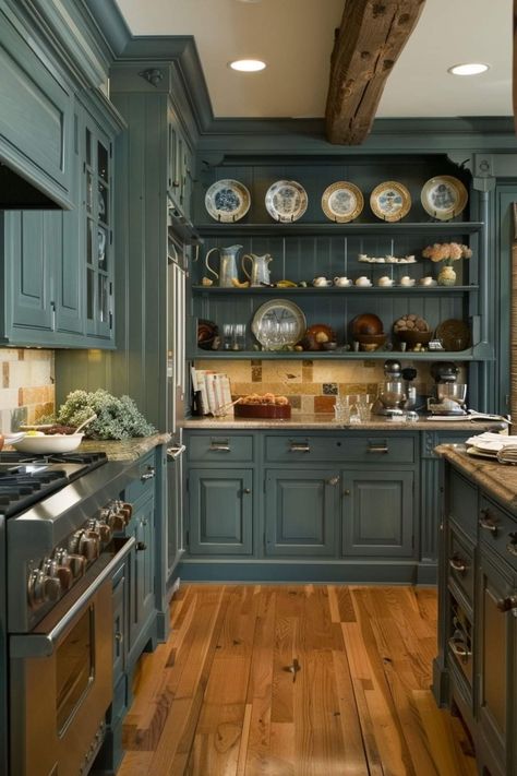 Colonial Blue Kitchen Cabinets, Vintage Blue Kitchen, 1910 Kitchen, Light Blue Kitchen, Light Blue Kitchens, House Redo, Blue Kitchen Cabinets, Blue Kitchen, Blue Kitchens