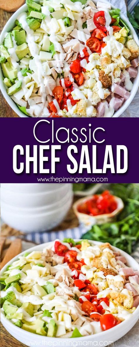 Chef Salads, Chef Salad Dressing, Chefs Salad Recipes, Chef Salad Recipes For Dinner, Chefs Salad, Chicken Chef Salad, Chef Salad Recipes Homemade, Easy Chef Salad, Chopped Chef Salad