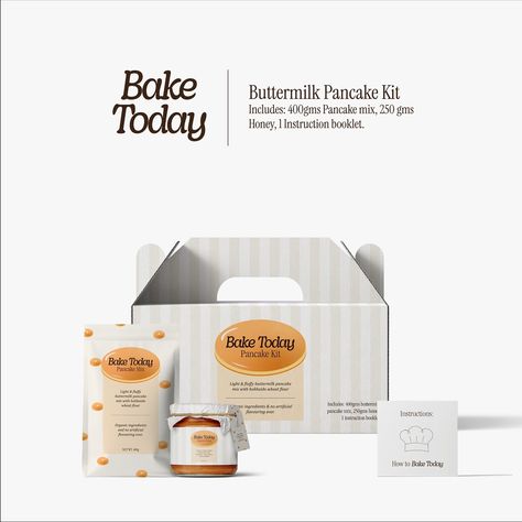 Introducing Bake Today: A pancake mix kit brand that offers everything you need to make the most delicious and healthy pancakes at home with ease. 🥞✨ I was very inspired by Japanese food packaging designs that can sometimes be very clean and minimalistic while working on this project 🫧. - #dbbaketoday #designerbriefs #packagingdesign #brandidentity #brandidentitydesign #socialmediadesign #socialmediadesigner #graphicdesigner #design #graphicdesign #bountyhuntersarchive #designbrief Pancake Mix Packaging Design, Pancake Packaging, Japanese Food Packaging, Healthy Pancakes, Pancakes Healthy, Buttermilk Pancakes, Packaging Designs, Pancake Mix, Instructions Booklet