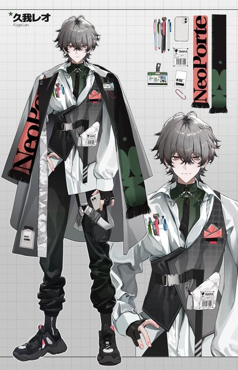 Kagami Hayato | Virtual YouTuber Wiki | Fandom Cyberpunk Clothes, Gato Anime, Art Outfits, Clothing Design Sketches, Character Design Male, Fantasy Clothing, Grey Hair, Character Outfits, Cute Anime Guys