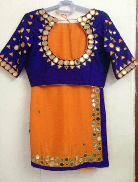 Orange and Royal Blue Voilet Mirror Work Sarees Mirror Work Blouse With Saree, Blue Mirror Work Blouse, Simple Mirror Work Blouse, Simple Mirror Work, Mirror Work Sarees, Mirror Work Saree Blouse, Saree Colours, Simple Mirror, Mirror Work Blouse Design