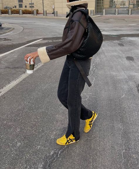 Aisha Hassan on Instagram: “on the go ☕️ • • • • • •Casualoutfit. Outfitinspiration. Aestheticoutfit. Neutralstyle. Minimalstyle. Streetstyle. Outfitinspo.…” Cool Sneakers Outfit, Yellow Mexico 66 Outfit, Onitsuka Tiger Shoes Outfit, Tiger Shoes Outfit, Yellow Onitsuka Tiger Outfit, Womens Sneakers Outfit, Mexico 66 Outfit, Casual Outfits Sneakers, Yellow Sneakers Outfit