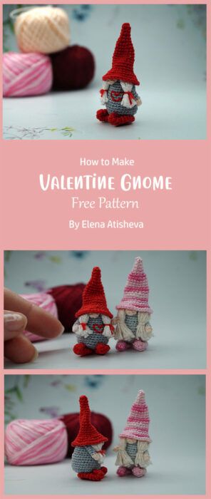 Amazing Amigurumi Gnome Free Pattern Ideas - Part 2 - Carolinamontoni.com Gnomes Free Pattern, Gnome Free Pattern, Crochet Gnomes Pattern Free, Crochet Valentine, Gnome Pattern, Valentine Gnome, Valentines Patterns, Valentines Crochet, Gnome Patterns