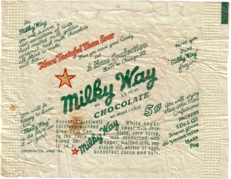 1950s Milky Way Candy Wrapper Milky Way Candy, Penny Candy, Retro Candy, Candy Wrapper, Malted Milk, Candy Packaging, Vintage Candy, Candy Wrappers, Best Candy