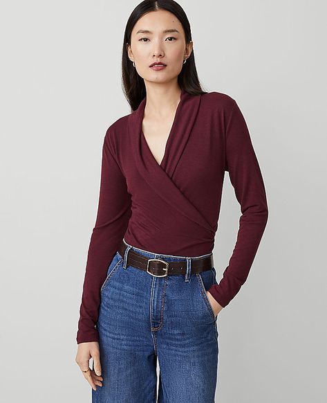 We've upgraded our timeless wrap top with a refined shawl collar, for a look that's easy yet pulled-together. Crossover V-neck with shawl collar. Long sleeves. Ribbed cuffs and skirt.,Hit:22 1/2" long,Imported:Imported,Fit:Soft & stretchy fit,Length:22 1/2" long,Fabrication:77% Polyester, 19% Rayon, 4% Spandex,Garment Care:Machine Washable Shawl Collar Wrap Top by Ann Taylor Size regular - XL Mauve Rose Women's V-Neck, Long, Sleeve, Knits, Tops, 77%, Polyester, 19%, Rayon, 4%, Spandex, Machine, Washable Wrap Tops For Women, Everyday Glam, Wrap Top, Shawl Collar, Crossover, Ann Taylor, Spandex, V Neck, Collar