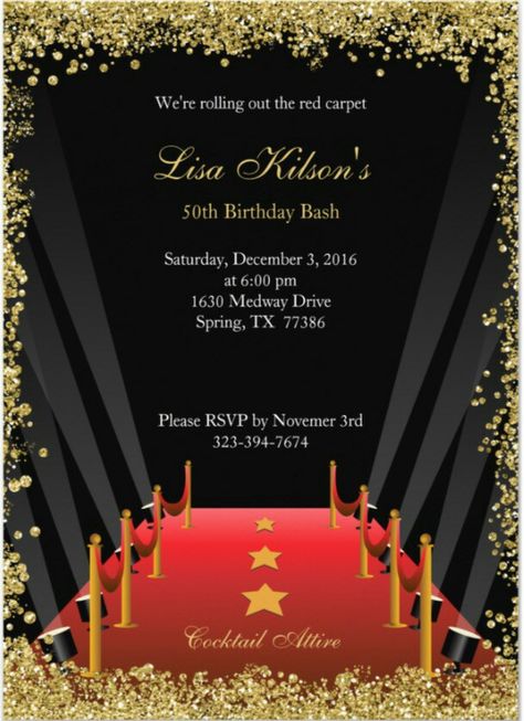 Hollywood Glam Invitations, Hollywood Party Invitations, Farewell Invitation Card, Hollywood Invitations, Old Hollywood Prom, Old Hollywood Party, School Dance Themes, Broadway Theme, Prom Posters