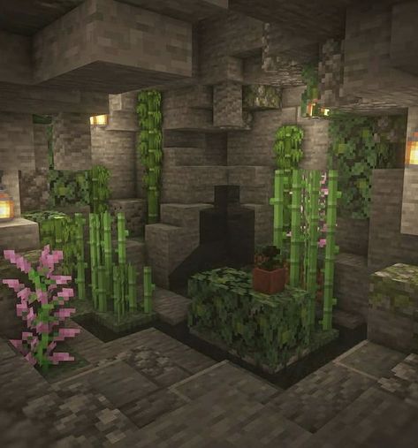 Minecraft Indoor Decor Cottagecore, Minecraft Cave Interior, Chest Room Minecraft, Enchantment Room Minecraft, Minecraft Cave, Cool Things To Build, Minecraft Interior, Minecraft House Plans, Minecraft Cottage