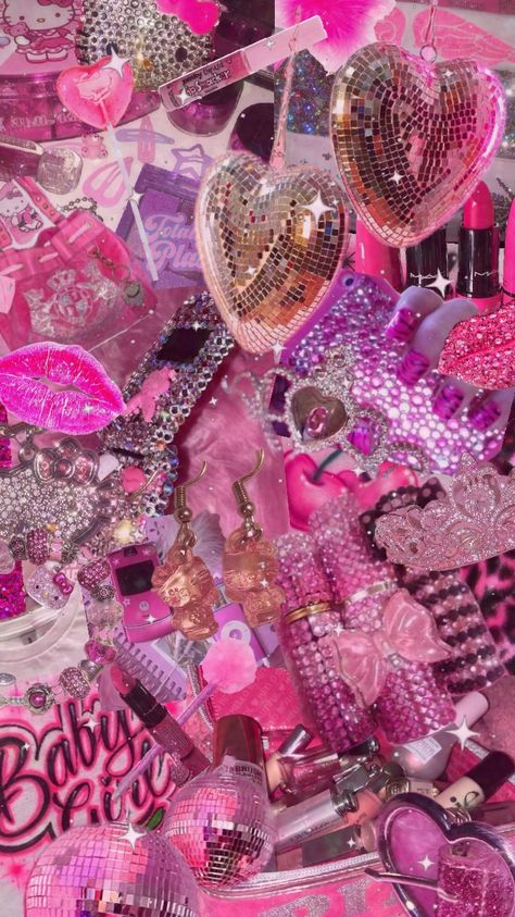 #mcbling #y2k #pink #2000s #nostalgia Pink Y2k Birthday Party, 2000s Wallpaper Pink, Early 2000s Decor, Hot Pink Y2k Wallpaper, Pink Y2k Lockscreen, Pink Sparkle Aesthetic, Pink Aesthetic Retro, Pink 2000s Aesthetic, Y2k Ipad