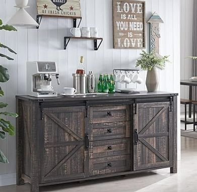 Large Kitchen Cabinets, Farmhouse Kitchen Barndoor Cabinet, Dark Dining Room, Farmhouse Sideboard Buffet, Dining Room Cabinet, Farmhouse Sideboard, Coron, Buffet Cabinet, Large Kitchen