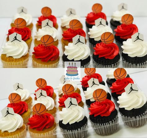 #jordan #jordans #basketball #cupcakes #party #birthday Michael Jordan Cupcakes, Jordan Cupcakes, Jordans Basketball, Jordan Birthday, Basketball Cupcakes, Basketball Theme Party, Basketball Theme, Shower Desserts, Baby Shower Desserts