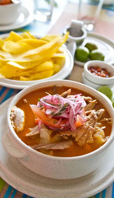 Ecuadorian Fish Soup (Encebollado de Pescado) - Gimme Yummy Ecuadorian Food, Albacore Tuna, Soup Dish, Plantain Chips, Fish Soup, Keto Soup, Soup Pot, Fresh Cilantro, Diced Tomato