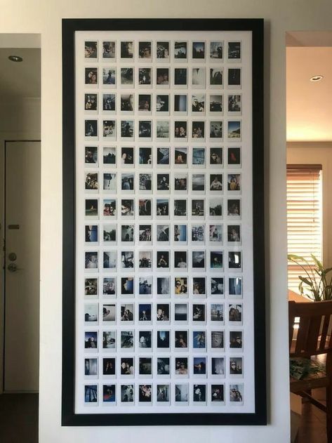 Instax Design Photo Displays, How To Style Polaroids On Wall, Big Frame With Polaroids, Large Polaroid Picture Frame, Creative Polaroid Display, Wall Decor Polaroid Pictures, Ways To Hang Polaroids On A Wall, What To Do With Polaroids, Polaroid Photos Wall