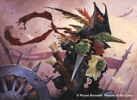 Goblin Spymaster. From Magic the Gathering - Wizards of the Coast, 2016. Art by Wayne Reynolds. Wayne Reynolds, Goblin Art, Humanoid Creatures, Fantasy Stuff, Fantasy Races, D&d Dungeons And Dragons, High Fantasy, Fantasy Artwork, Magic The Gathering