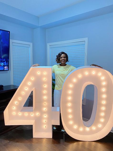 Dollar Tree Diy Birthday, Marquee Numbers With Lights, Marquee Lights Diy, Diy Birthday Number, Marquee Numbers, Diy Marquee Letters, 40th Birthday Party Decorations, Giant Letters, Number 40