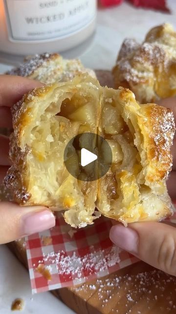 Goodies Channel on Instagram: "Mini Apple Pies 🍎 so easy to make! A perfect fall treat if you ask me 🍂 
 
Recipe for 6 mini apple pies: 
1 roll puff pastry 
 
Apple filling : 
1 1/2 cups peeled, diced apples 
1/4 cup unsalted butter 
3 Tbsp brown sugar 
½ tsp cinnamon 
1 tsp cornstarch 
1 tsp lemon juice + 1 tbsp water 
1 egg yolk 
Powdered sugar (optional) 
 
1. Preheat over to 200C. 
2. Cook butter, sugar, cinnamon, and apples in a pan. 
3. In a small bowl, mix together the corn starch, lemon juice and water. 
4. Once apples are tender, add in cornstarch mixture and allow to thicken. 
5. Brush muffin tin with some butter/oil so the pastry won‘t stick. 
5. Roll out puff pastry and cut into 6 squares and place into muffin tin. 
6. Fill each square with apple mixture.  
7. Brush egg yolk