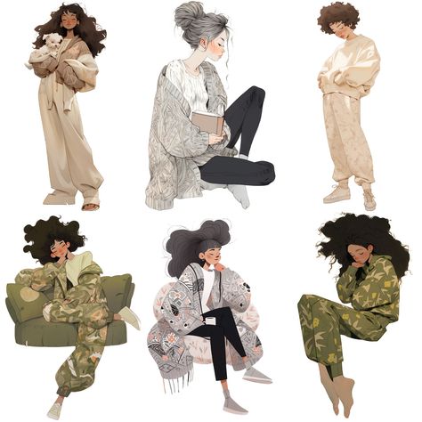 Lazy Home Outfits, Cozy Girl Aesthetic, Fun Aesthetic, Loungewear Outfit, Aesthetic Png, Female Outfits, Cozy Day, Art Styles, Cartoon Art Styles