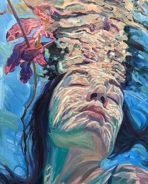 These Stunning Underwater Paintings By Isabel Emrich Will Take Your Breath Away | DeMilked Isabel Emrich, Underwater Paintings, Titanic Underwater, Underwater Portrait, Underwater Painting, Galleria D'arte, Reflection Art, Underwater Art, Water Art