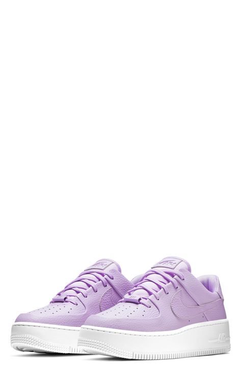 Nike Air Force 1 Sage Low Platform Sneaker available at #Nordstrom Air Force 1 Sage Low, Nike Air Force 1 Sage Low, Shoes Air Force, Nike Shoes Air Force, Platform Espadrille Sandals, Ankle Wrap Sandals, Purple Shoes, Nike Purple, Nike Air Force Ones