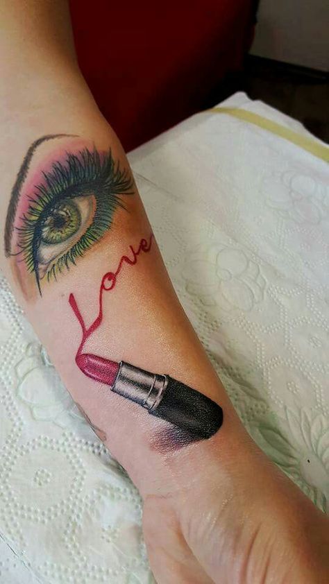 Lipstick Tattoo Ideas, Make Up Artist Tattoos Ideas, Makeup Artist Tattoo Ideas, Cosmetology Tattoos, Lipstick Tattoo, Music Quote Tattoos, Tattoo Ideas Inspiration, Revival Tattoo, Tattoos 2024