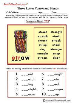 Letter Blends Worksheets, Consonants Blends, Consonant Clusters, Aussie Childcare Network, Consonant Blends Worksheets, Phonics Worksheets Free, Phonics Blends, Letter Blends, Blends Worksheets