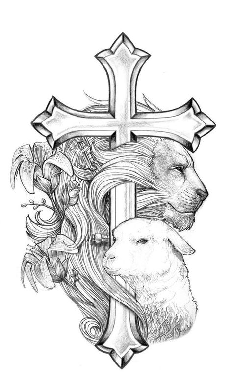 Lamb And Lion Drawing, Lion And Lamb Tattoo Women, Lion And The Lamb Tattoo, Lamb Tattoo Design, Lion And Lamb Tattoo, Lamb Tattoo, Jesus Art Drawing, Biblical Tattoos, Christian Drawings