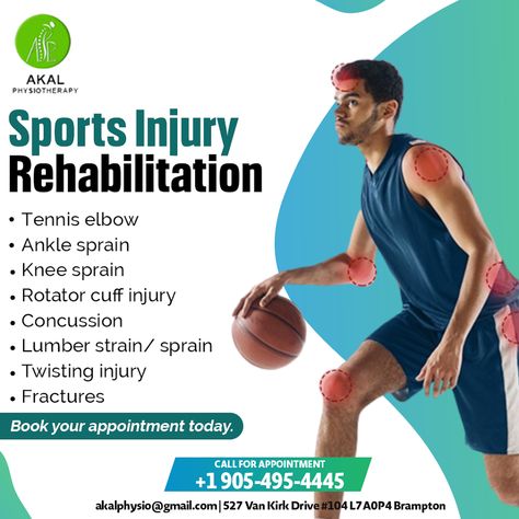 Don't let sports injuries slow you down. Akal Physiotherapy is the perfect solution for all your sports injury rehabilitation needs. Book an appointment today and get the help you need to get back in the game! . . . #akalphysiotherapy #physiotherapycentre #rehabilitationcentre #sportsinjury #painmanagement #wecanhelp #feelfree #movefree #nomorepain #painfreelife #njmediagroup #njmarketingcanada #brampton #canada Healthcare Ads, Brampton Canada, Chiropractic Therapy, Rotator Cuff Injury, Physiotherapy Clinic, Disney Princess Quotes, Instagram Template Design, Tennis Elbow, Post Ad