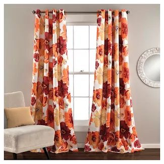 Orange And Grey Curtains, Floral Drapes, Orange Curtains, Yellow Curtains, Flower Curtain, Floral Room, Red Panels, Lush Decor, Red Curtains